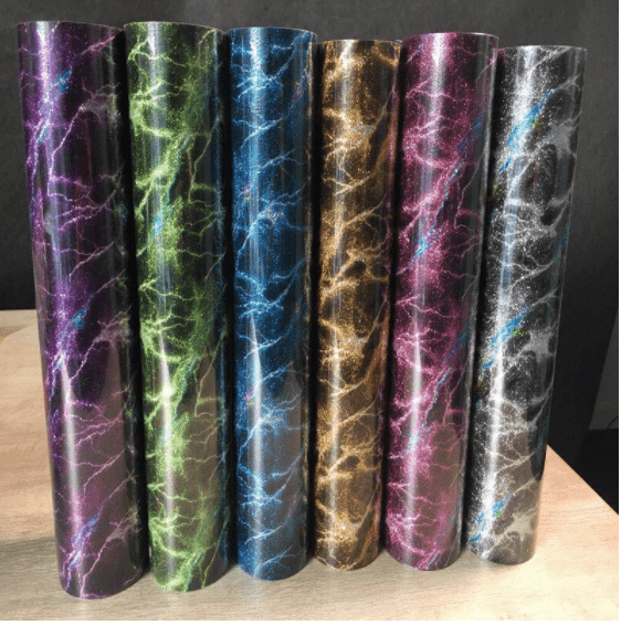 Glitter heat transfer vinyl 12 inch by 2 feet in a range of glitter colors and styles