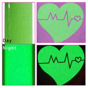 Glitter glow in the dark heat transfer vinyl that sparkles in light and glows in darkness