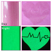 Glitter glow in the dark heat transfer vinyl that sparkles in light and glows in darkness