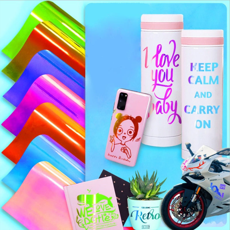 Holographic self-adhesive permanent vinyl with rainbow mirror shine for tumblers and decals